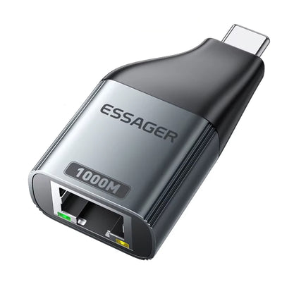 Essager ES-OTG22 Ethernet Adapter 1000/100Mbps RJ45 To Type-C Connector Extender Extension for PC Tablet Laptop Projector Gigabit Adapter