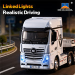 Huina Toys 9901 1/64 2.4G 12CH RC Car Flatbed Tractor Trailer Truck Cool LED Light Full Proportional Two Speed Remote Control RTR Vehicle Models Toys