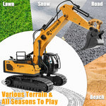 LinkMejor 1061 RTR 1/20 2.4G 11CH RC Car Excavator Alloy Bucket Simulated LED Light Sound 360° Infinitely Rotation Remote Controlled Engineering Vehicle Desktop Toys Model Collection Gift For Boys