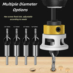 4-in-1 Countersink Drill Bit Set with Low Friction Depth Stop 6.25mm Shank Tungsten Steel Drill Bits 2.8mm 3.2mm 3.5mm 4.0mm Drill Bits for Woodworking Metalworking