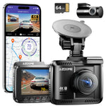 LinkMejor GS63H Pro 2CH Dash Cam 4K with Super Night Vision 24H Parking Mode With 64G Memory Card Dual Dash Cam  4K+1080P Front Rear Cameras