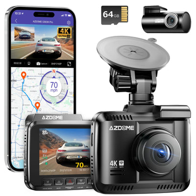LinkMejor GS63H Pro 2CH Dash Cam 4K with Super Night Vision 24H Parking Mode With 64G Memory Card Dual Dash Cam  4K+1080P Front Rear Cameras