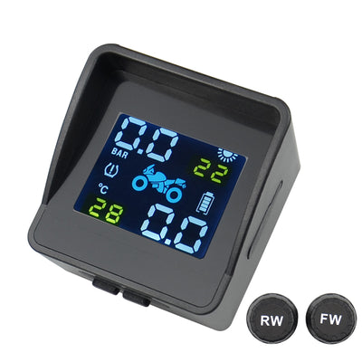 LinkMejor Solar Charging Motorcycle TPMS Motor Tire Pressure Tyre Temperature Monitoring Alarm System with 2 External Sensors