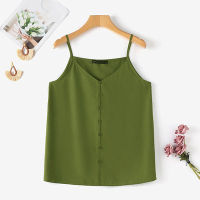 LinkMejor Womens Spaghetti Strap Camisole Summer Tank Tops V Neck Casual Slip Blouse Streetwear