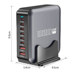 [GaN Tech] Bakeey 320W 8-Port USB PD Charger 2USB-A+6USB-C PD2.0 QC SCP FCR AFC Apple2.4 Fast Charging Desktop Charging Station for iPhone 16 16 Pro 15 14 13 Pro Max for HUAWEI for SAMSUNG for OPPO