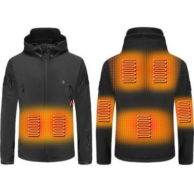 LinkMejor Unisex Heated Jacket - 7 Heating Zones, 3-Level Temperature Control, Windbreaker Thermal, High Neck Hooded Coat for Winter Outdoor Sport