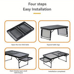 Xmund Outdoor Folding Table with Two Wings, Camping Table with a Mesh Surface, Portable Adjustable Height Barbecue Table, Aluminium Alloy Dining Table for Picnics, Camping, Barbecues, And The Beach