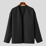 LinkMejor Mens Textured Casual Long Sleeve Jacket Collarless Cardigan Jacket Coat Large Size for Big Men S-5XL