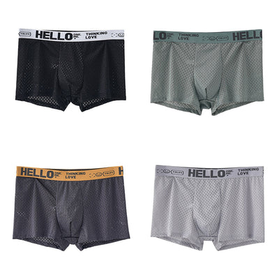 4pcs Men's Boxers Ice Silk Mesh Boxers Shorts Comfortable U Convex Pouch Underwear Loose Breathable Boxers Underpants Male Panties