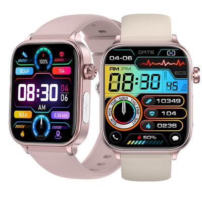 ET570 1.96inch HD Screen bluetooth Call ECG Heart Rate Blood Pressure Blood Oxygen Monitor Noninvasive Blood Glucose Measurement Uric Acid Blood Lipid Testing BMI Body Fat Sleep Monitoring Multi-sport Modes Music Playback IP68 Waterproof Smart Watch