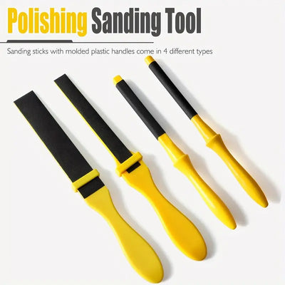 4PCS Sanding Sticks Set with Molded Plastic Handles for Wood Metal Plastic Auto Body Models Polishing Calcite Grit Manual Buffing Tools