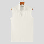 LinkMejor Mens Solid Knit Textured Notched Neck Vest Elastic Sleeveless Tank Top for Male