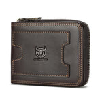 LinkMejor Genuine Leather Zippered Men's Wallet Cowhide RFID-blocking Multi Card Slots Coin Money Purse