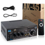 AK45 Stereo Audio Amplifier 2.0 Channel Bluetooth FM Radio USB SD Card Input Bass Treble Control Compact Amplifier