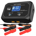 LinkMejor P10X2 12V 24V 10A Auto Motorcycle Battery Charger AGM Intelligent Repair Dual Channel Smart Car Battery Charger Lithium Lifepo4 Lead-Acid(AGM/Gel/SLA) for Car Boat