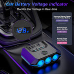 120W Car Charger Adapter 7 in 1 4 USB 3 Socket Splitter Charge Independent Switches DC Outlet Voltage Display With Compass