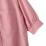 LinkMejor Women's Striped Shirt Summer 3/4 Sleeve Lantern Sleeve Front Pockets Casual Blouse Top