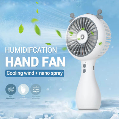500mAh 3 Speed Mini Portable Electric Fan Spray Water Misting Camping USB Air Conditioner Rechargeable Cordless Cooling Handheld Fan
