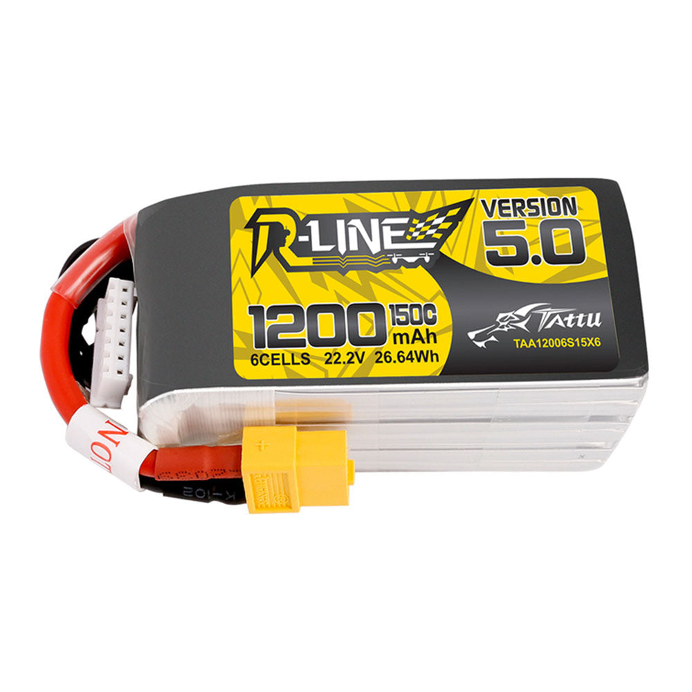 Tattu R-Line Version 5.0  22.2V 1200mAh 150C 6S1P Lipo Battery Pack With XT60 Plug