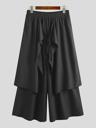 INCERUN Men Pant Elastic Black Irregular Design Skirt Pant Loose Fit Fashion Mens Streetwear Pants S-5XL