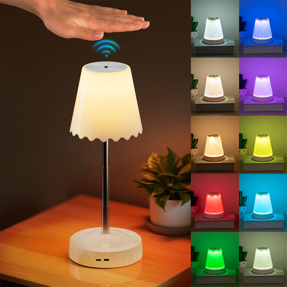 Elfeland Gesture Control USB Rechargeable LED Table Light with RGB Color Changing 3 Color Temperatures & Adjustable Height LED Mood Light for Desktop Bedroom Office