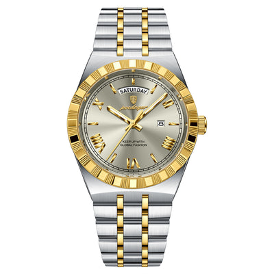 LinkMejor Men's Quartz Watch Luminous Waterproof Business Casual Thin Steel Strap Male Wristwatch Dial Week Date