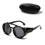 Fashion Punk Retro Polarized Round Sunglasses with Leather Strap Accents UV400 Protection Eyewear Glasses for Outdoor Travel Driving