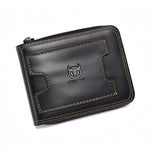 LinkMejor Genuine Leather Zippered Men's Wallet Cowhide RFID-blocking Multi Card Slots Coin Money Purse