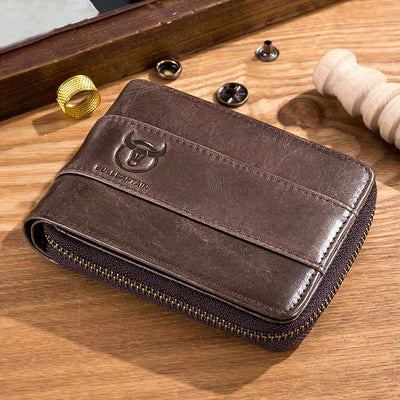 LinkMejor Genuine Leather Zipper Men Wallets Multi Card Slot ID Card Mini Holder Bags Bussiness Casual Coin Purse