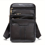 Ekphero Men's Genuine Leather Crossbody Bag with Zipper Mobile Phone Shoulder Bag Small Travel Waist Bag Multi-Pockets Male Belt Waist Packs