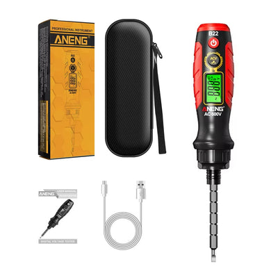 LinkMejor B22 Voltage Test Pen Screwdriver Digital Rechargeable Contact Measurement Dual-Color Display Two-Way Ratchet Phillips Flathead Tool