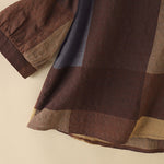 LinkMejor Women Retro Casual 3/4 Sleeve O Neck Shirt Top Plaid Loose Summer Ladylike Blouses
