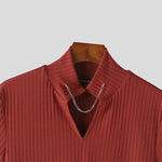 LinkMejor Men's Solid Color Knitted Half Turtleneck Chain Deco Short Sleeve T-Shirt