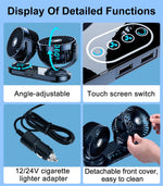 Fusika 12V 24V Dual Head Car Fan Dual USB Ports Brushless Motor 3 Speed Adjustment Auto Oscillation Universal Vehicle Cooling Fan