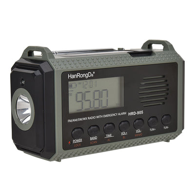 HanRongDa HRD-905 Emergency Radio Solar Crank Power Bank 10000mAh AM FM SW Weather Band LED Flashlight SOS Alarm Portable Survival Gear for Outdoor Camping Essentials