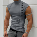 LinkMejor Mens Casual Daily Print Vest Stretch Turtleneck Tank Top for Male