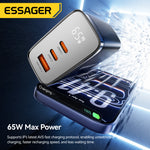 [GaN Tech] ESSAGER ES-CD56 65W 3-Port USB PD Charger USB-A+2USB-C PD3.2/3.0 QC2.0/3.0/4.0 AFC AVS PPS SCP FCP Fast Charging Wall Charger Adapter EU Plug for iPhone 17 17 Pro 16 Pro Max 15 14 for Huawei Mate XTs for OPPO for Xiaomi