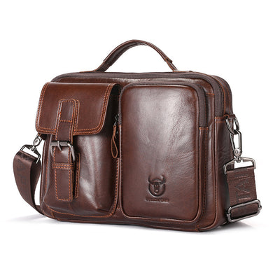 LinkMejor Genuine Leather Mens Shoulder Bag Business Crossbody Bag Male Briefcase Messenger Bag Men's Casual Handbags Vintage Flap Clutch Purse Tote