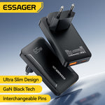 [GaN Tech] ESSAGER ES-CD48 65W 2-Port USB PD Charger USB-A+USB-C PD3.0 QC4.0 PPS Fast Charging Wall Charger Adapter EU Plug for iPhone 17 17Pro 16 Pro Max 15 14 13 for Xiaomi 17pro for SAMSUNG for OPPO for VIVO