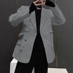LinkMejor Mens Lace-Up Design Long Sleeve Blazer Fashion Loose Fit Solid Color Casual Suit for Male