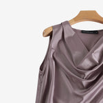 LinkMejor Women's Blouses Elegant Cowl Neck Tanks Tops Office Work Sleeveless Satin Camisoles