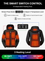 Auxo 9-Zones Men Heated Hooded Jacket with 20000mAH Power Bank - Waterproof Lightweight Warm Electric Heating Coat for Winter Outdoor