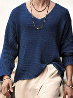 Mens Solid Long Sleeve V-neck T-shirt