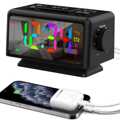 LinkMejor RGB Digital Alarm Clock FM Radio Dual Alarm Clock with Snooze / Dynamic RGB Display / 12/24H / Date / External USB Charging For Home & Office