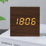 Wooden Digital Alarm Clock with Temperature Sound Control Electronic Clocks Desktop LED Bedside Clock