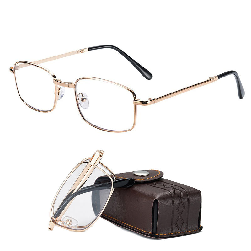Anti Blue Light Multifocal Reading Glasses, Portable Foldable Presbyopic Glasses for Both Near Far Distances, Gold Frame Eyeglasses