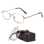 Anti Blue Light Multifocal Reading Glasses, Portable Foldable Presbyopic Glasses for Both Near Far Distances, Gold Frame Eyeglasses
