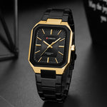 LinkMejor Fashion Rectangular Business Watches for Men Waterproof Luminous Hands Stainless Steel Simple Vintage Quartz Wristwatch