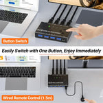 LinkMejor 4x4 USB3.0 Sharing Switch,4 in 4 Out USB Switch for Printer Keyboard Mouse, Multi-Device Sharing Adapter for PC Laptop