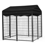 PawGiant Large Dog Kennel Outdoor Dog House with Roof 4ft x 4.2ft x 4.45ft Heavy Duty Metal for Large to Small Dog, Outside Dog Kennel Pet Crate Cage Playpen with UV-Proof Waterproof Cover
